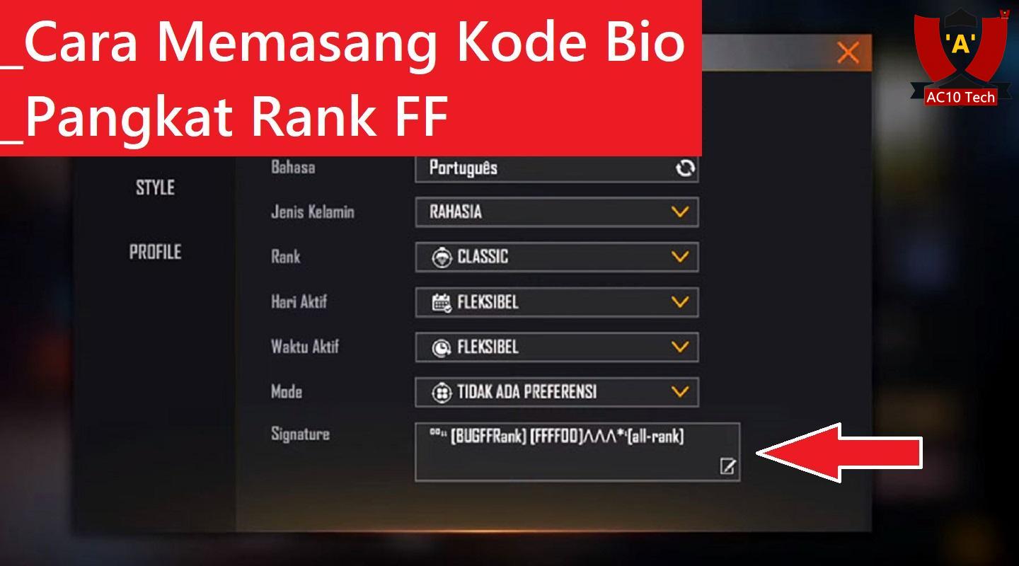 Cara Memasang Kode Bio Pangkat Rank FF