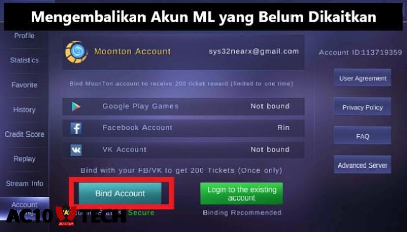 Mengembalikan Akun ML yang Belum Dikaitkan